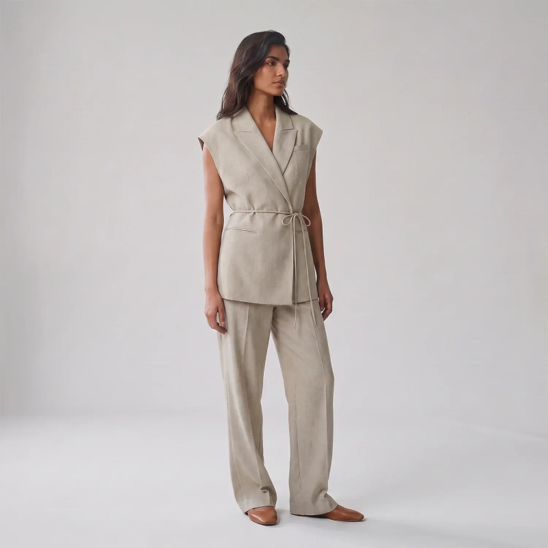 Women's Regular 2-Piece Set - Tailored Office &amp; Elevated Travel Wear - Beige