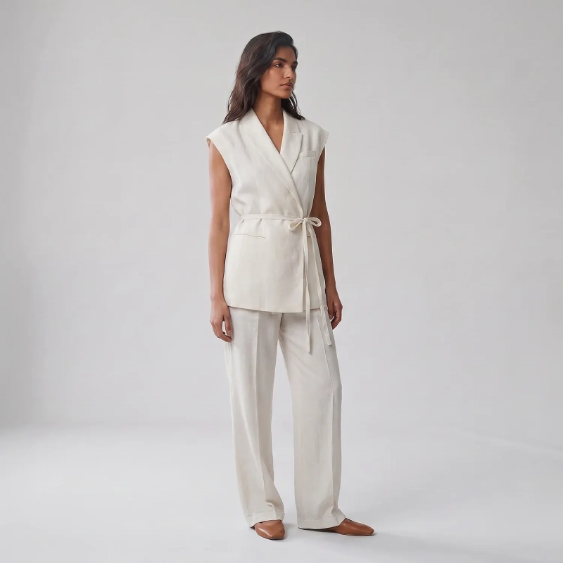 Women's Regular 2-Piece Set - Tailored Office &amp; Elevated Travel Wear - Ivory