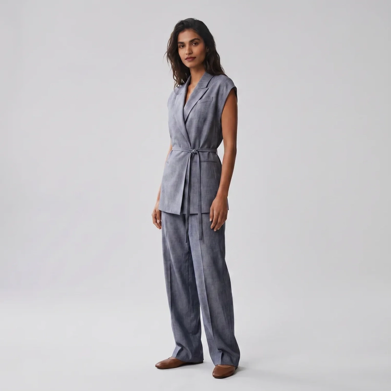 Women's Regular 2-Piece Set - Tailored Office &amp; Elevated Travel Wear - Steel Blue