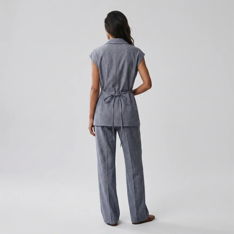 Women's Regular 2-Piece Set - Tailored Office &amp; Elevated Travel Wear - Steel Blue
