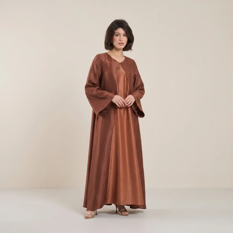Women's Asymmetric Flowing Maxi Dress - Elegant Evening Wear - Copper