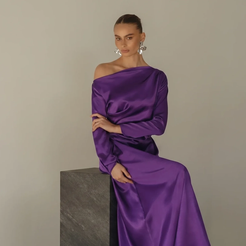 Women's Premium Evening Gown &mdash; Asymmetrical Sleeveless Maxi Dress With Brooch&mdash; Daytime Socials, Luxury Resort Wear &amp; Sunset Soir&eacute;es &mdash; Purple