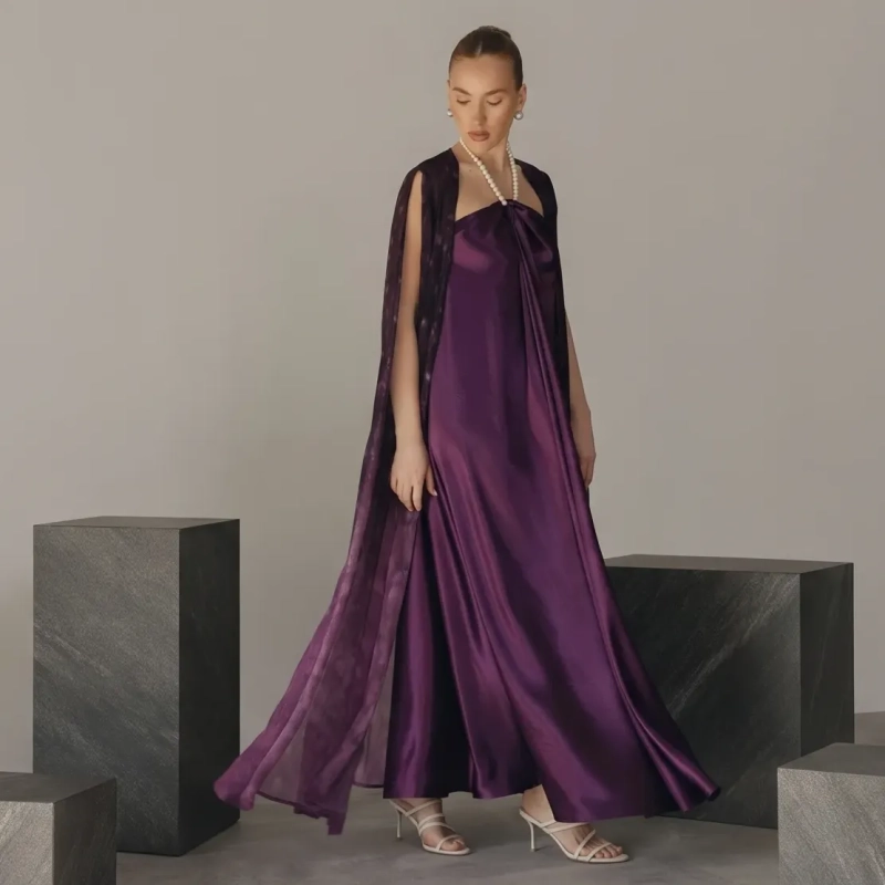 Women's Regular Longline Open-Front Silhouette Cardigan - Ombr&eacute; Sheer Print -For Upscale Evening Socials, Beachfront Galas, Or Elite Resort Dining -  Purple