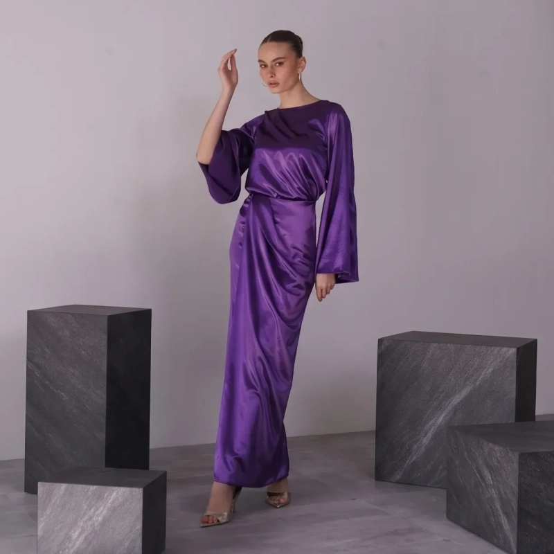 Women's Regular Elegantly Draped Maxi Silhouette Skirt - Liquid Sheen Satin Fabric - For Formal Galas, Upscale Dinners, Or Exclusive Evening Soir&eacute;es - Purple